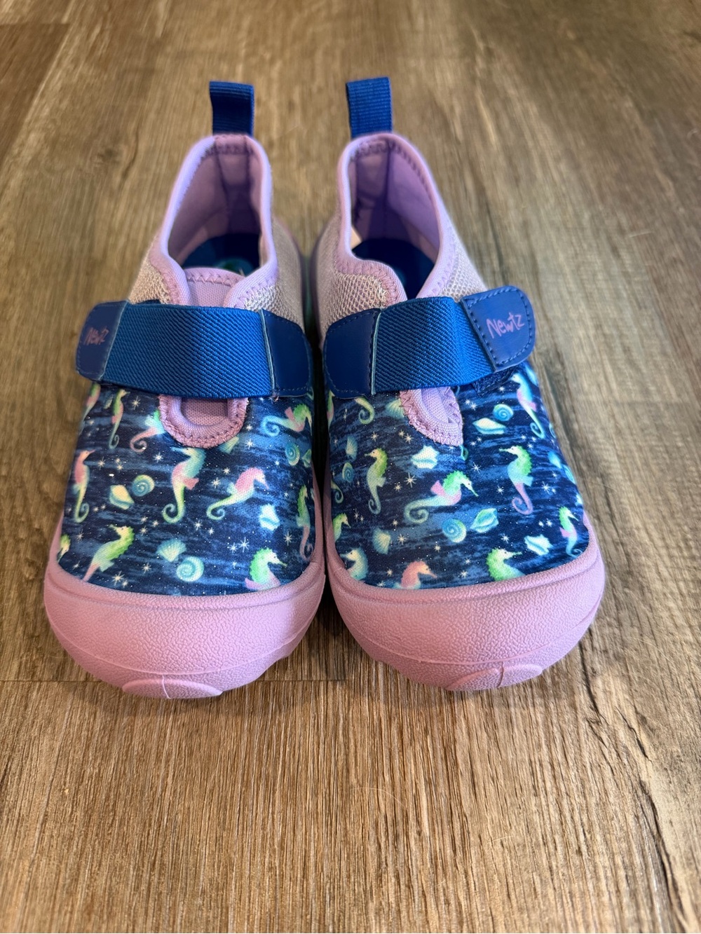 Kids Water Shoes - Navy Seahorse Print with Pink Trim